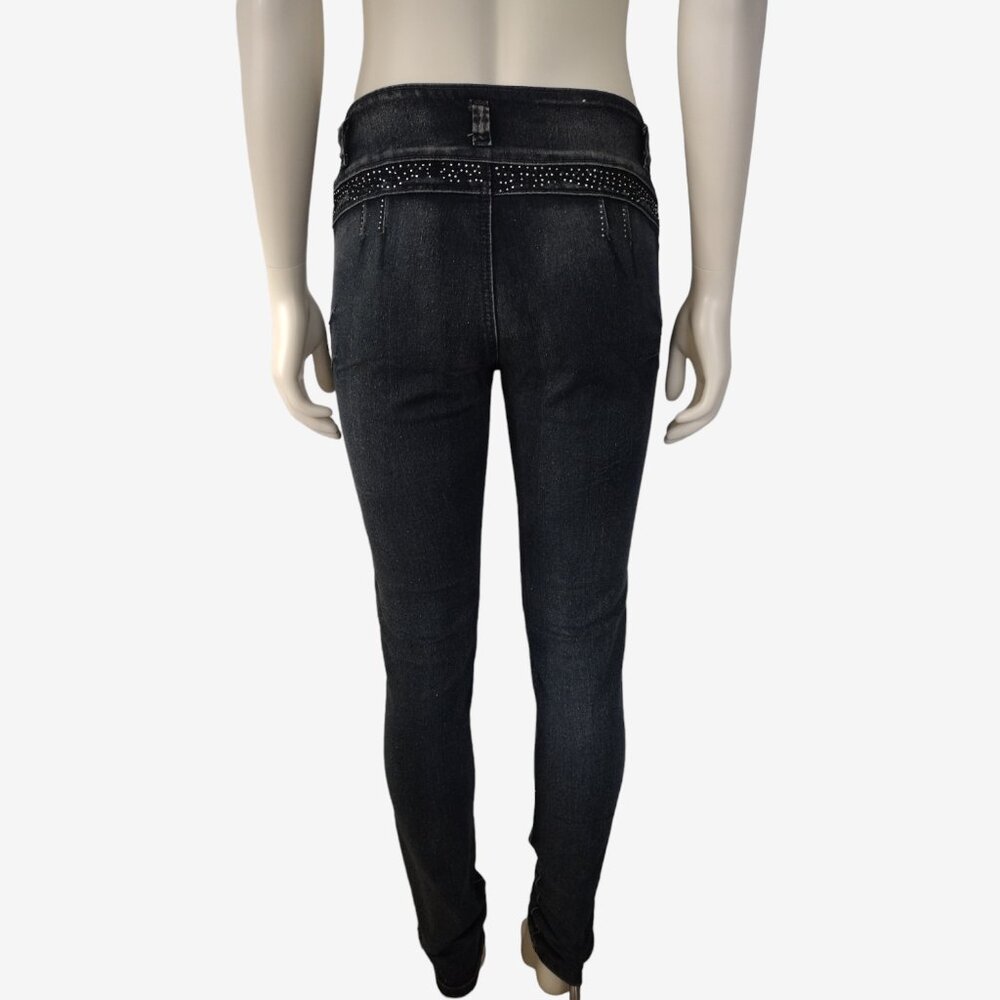 Vintage 2000s Low Rise Stretch Denim Distressed Jeweled Skinny Jeans - Picture 4 of 12